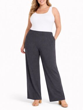 Jones New York Pull On Wide Leg Pants Women 3X Gray Stretch Dress Casual